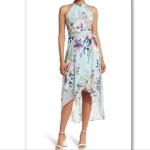 NWT Eliza J Floral Halter Neck High-low Maxi Dress In Aqua Size 8